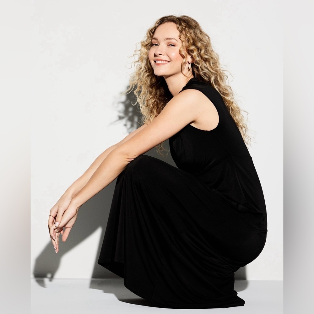 NWTS💓OCCASION M💓ELITE LINE LUSTROUS BLACK TWIST FRONT FIT & FLARE MIDI MAXI - Picture 9 of 16